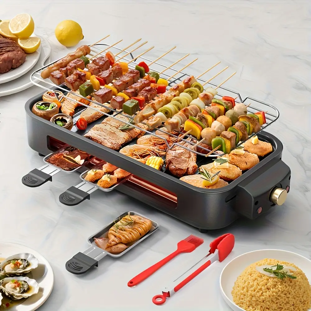 [Christmas Giftideas] Electric Frying Pan, Electric Grill, Optional Accessory Grill Or Non Stick Detachable Cooking Board, 2-in-1 Baking Grill With Temperature Control, Indoor Electric Grill For Meat, Dishwasher Safety, 1700W, Portable BBQ Grill, Christma
