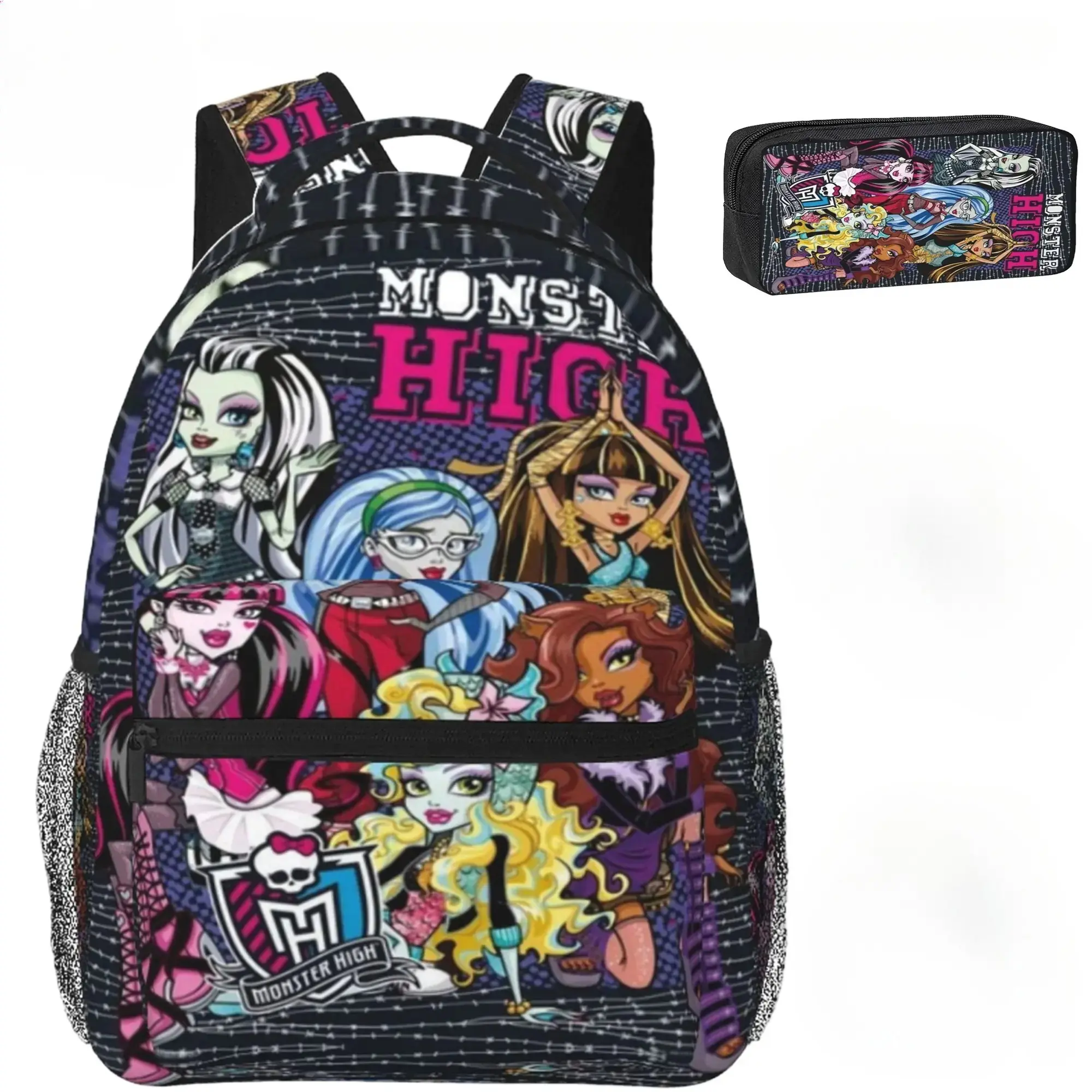 Trendy Monster High Large Capacity Backpack Lightweight Ergonomic College Bookbag, Multi Slot Laptop Shoulder Bag for Men Women High School Travel, Excellent Gift for Spooky Style Fans, Family & BFF