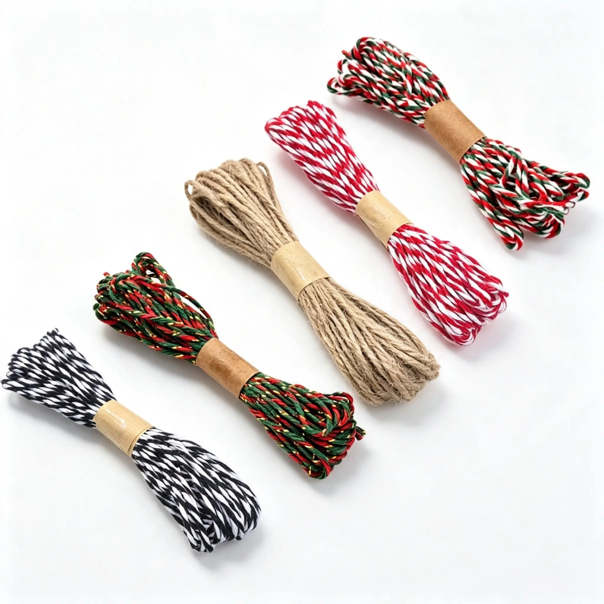 5 Rolls Christmas Jute Ribbon, 2mm Thick, 10m Long, 5 Colors, Ideal for Gift Wrapping, Decoration, DIY Crafts, Art Supplies, Sewing Accessories