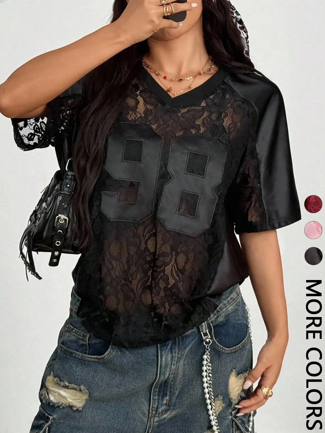 Vintage Edgy Asymmetrical Neck Sheer Lace Tee for Women, Y2K Streetwear