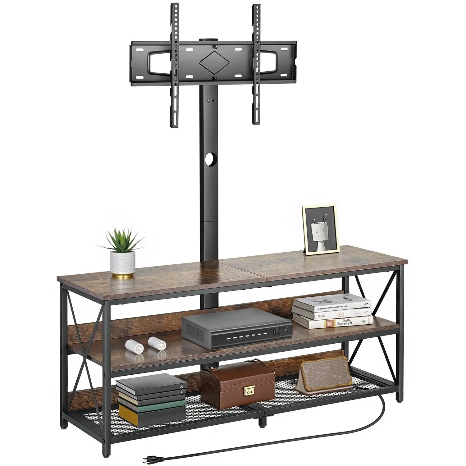 【Summerfinds】VEVOR 48-Inch TV Cabinet with Mount (Fits Up to 75 in TVs), Height-Adjustable Entertainment Center with Charging Station, 4 3-Prong Outlets, 3-Tier Open Storage (44.3 lbs, 47.2 x 14.0 x 20.1 in) for Living Room, Bedroom