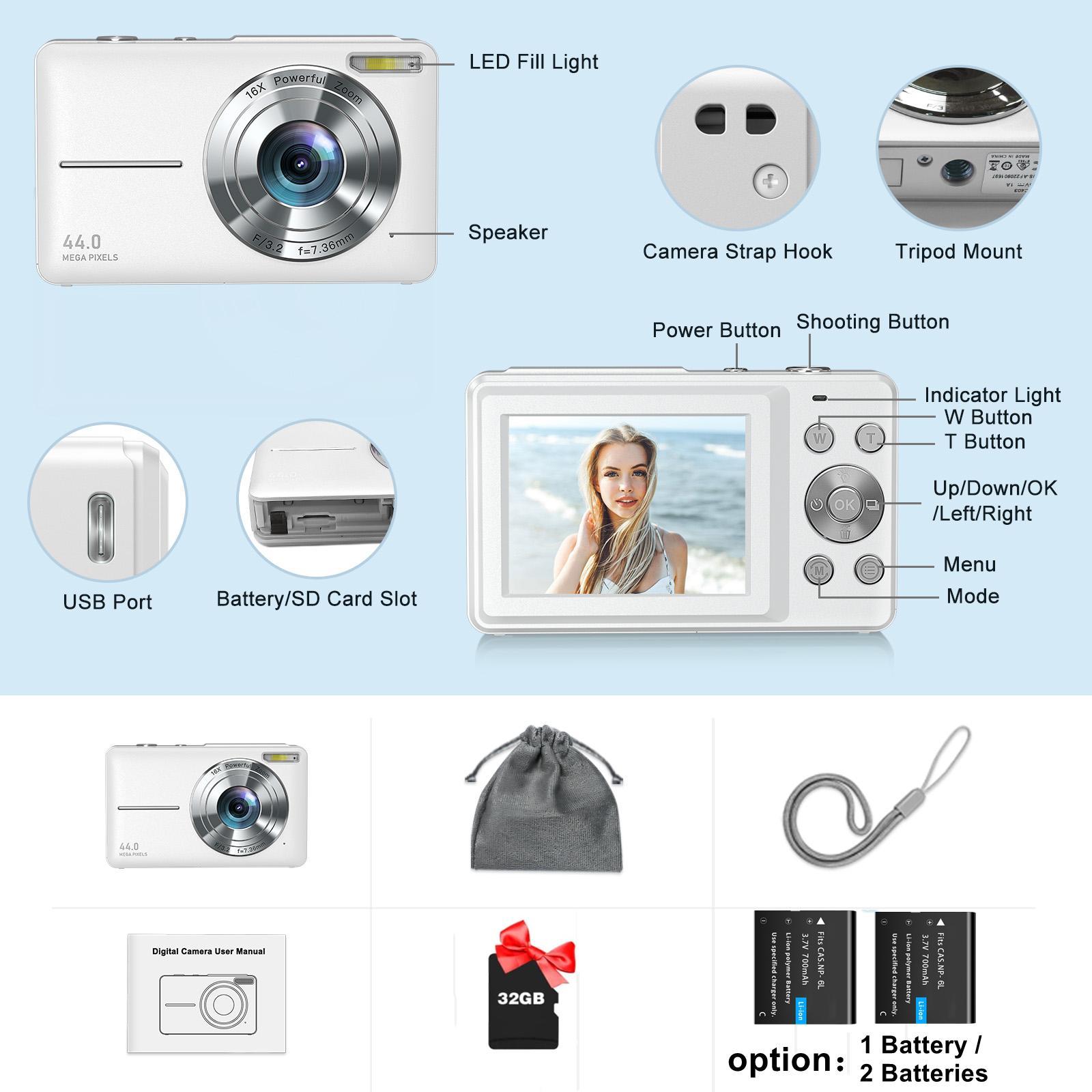 Mini Digital Cameras with 2.4 Inch Screen, Portable FHD 1080P Screen Cameras, Mini Vintage Compact Camera for Vlogging, Photography & Video, Camera Electronics, Beginner Digital Camera, Autofocus Selfie Camera, Men Gifts