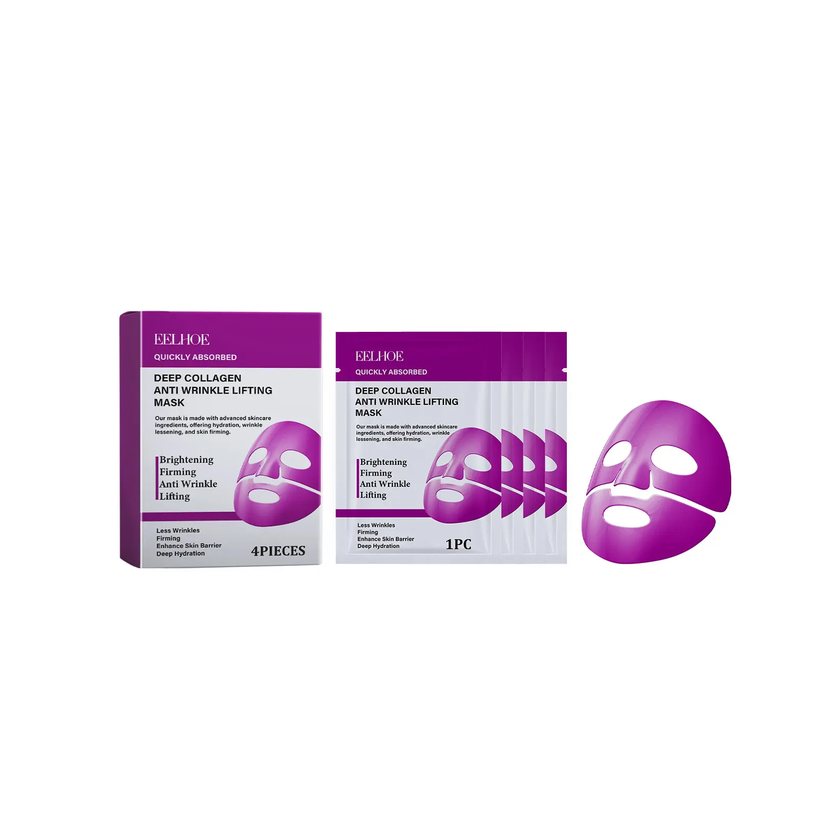 Collagen Sleeping Mask Overnight Firming Skin Repair - Hydrating No-Wash Leave On Face Mask, Anti Aging Moisture Care for Plumping Skin 1box * 4pcs