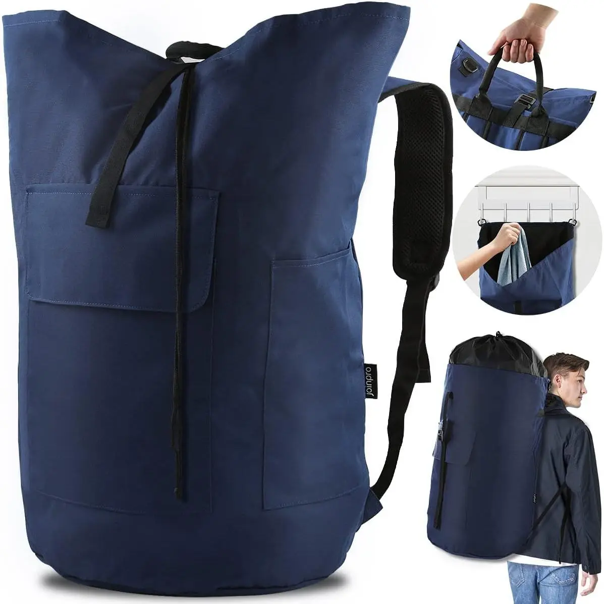 Laundry Backpack Bag 125L Extra Large, Heavy Duty for College Dorm & Apartment, Durable Thick Material Laundry Hamper with Padded Straps for Easy Carry, 3 Pockets for Travel & Laundromat (Dark Blue)