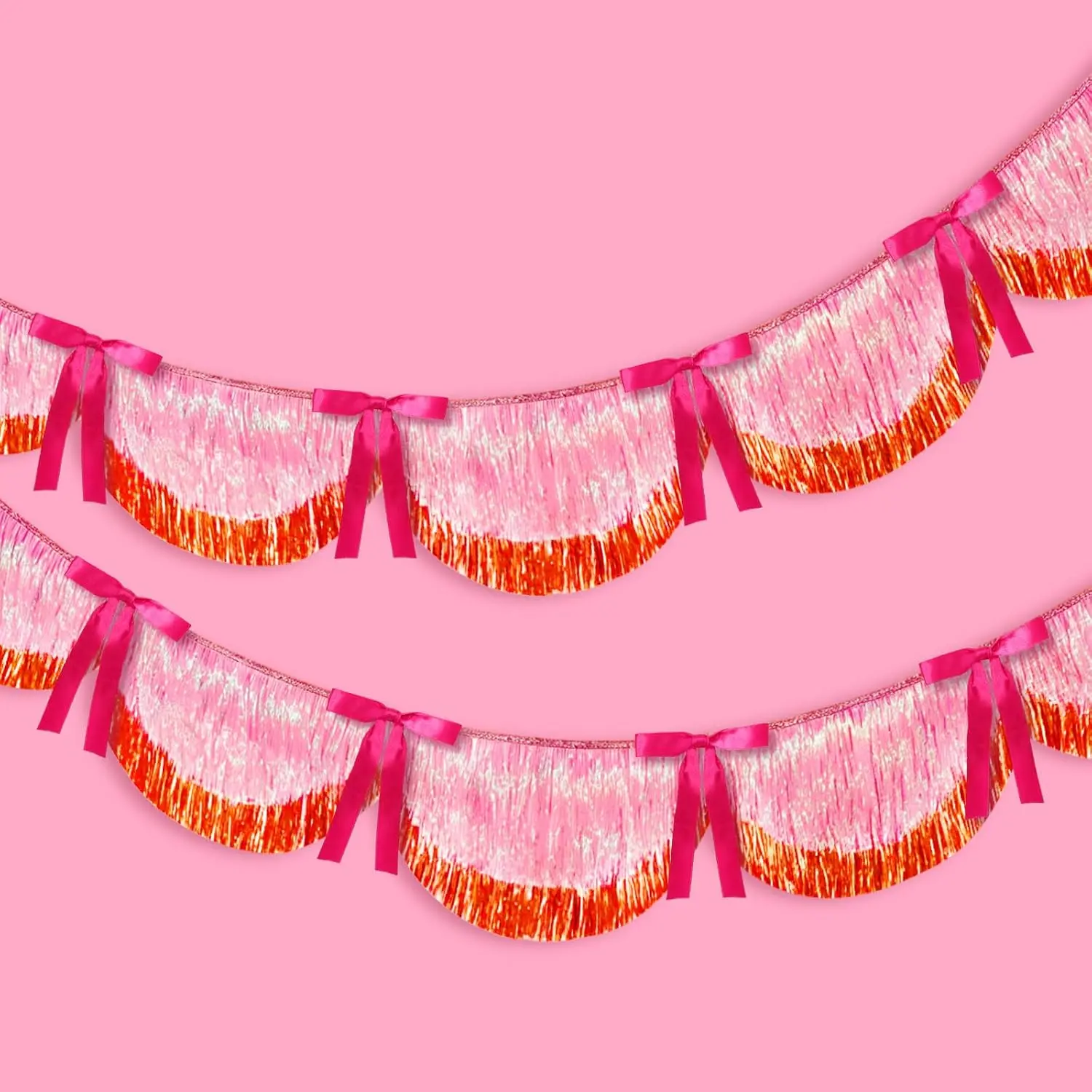 6.6 Ft  Orange Scalloped Fringe Banner | Layered Sparkly Fringe  Bow Garland for Showgirl Girly Bachelorette Birthday Bridal Shower Wedding Party Backdrop Decor
