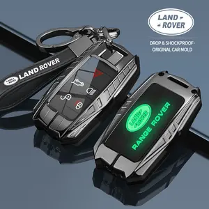 Suitable for Land Rover Range Rover Sport, Range Rover Evoque, Discovery Sport, Discovery 4, Range Rover Freelander 2 5-button Metal Car Key Protective Case, key cover, armored style with glow-in-the-dark logo on the back