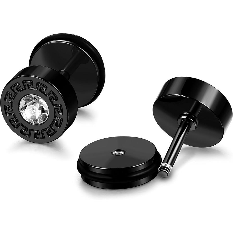 FIBO STEEL 3 Pairs Stainless Steel Stud Earrings Set for Men Women Ear Piercing Plugs Tunnel Street Fashion Hip pop Jewelry