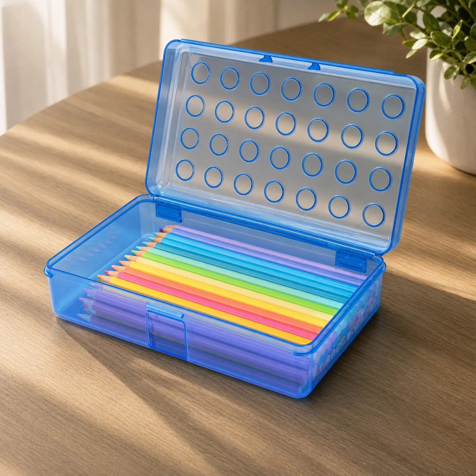 Cute Clear Hard Plastic Polka Dot Colored Pencil Box & Personalized Pen Marker Crayon Case, Stackable Art Craft Storage Organizer for Kids Boys Girls Back to SchoolGift