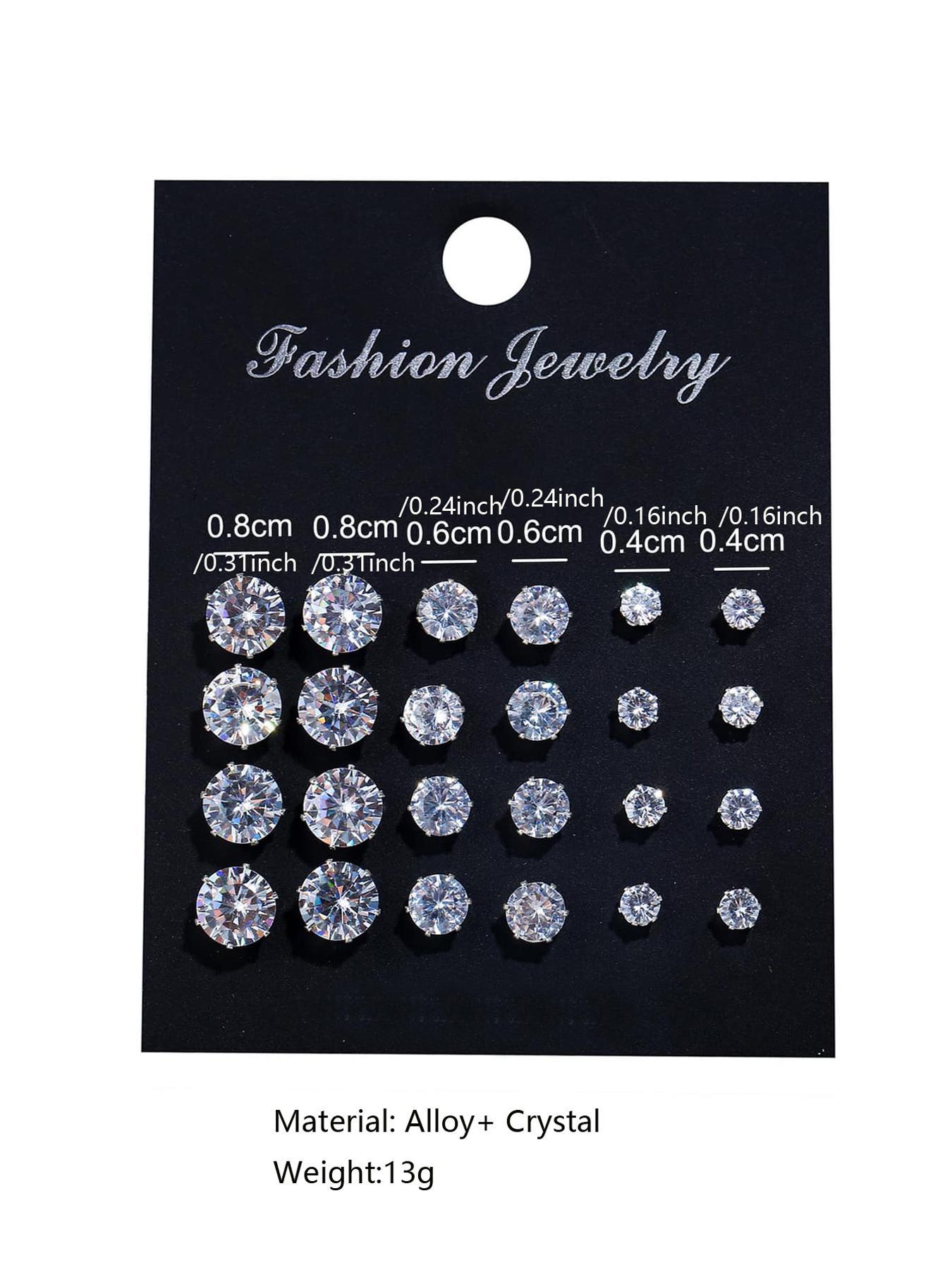 12/24/36 Pairs Irregular Size Rhinestones Decor Stud Earrings for Party,  Luxury Jewelry, Summer 2024 Elegant Trendy Stud Earrings, Women Jewelry Accessories for Party & Daily Decoration, Valentine's Day, Gift
