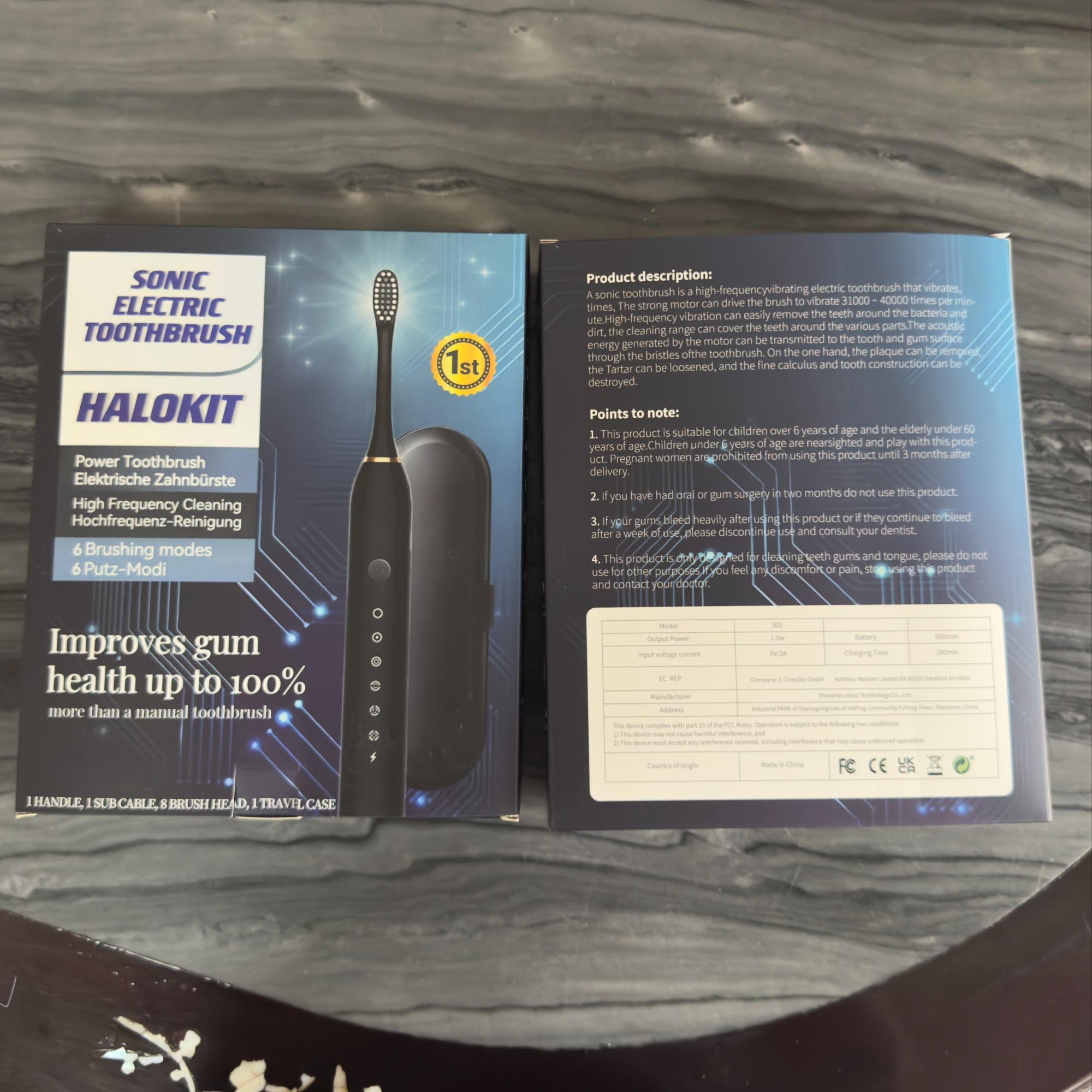 Electric Toothbrush With Brush Heads Set, Waterproof Sonic Toothbrush, USB Rechargeable Toothbrush For Adults, Stocking Filler