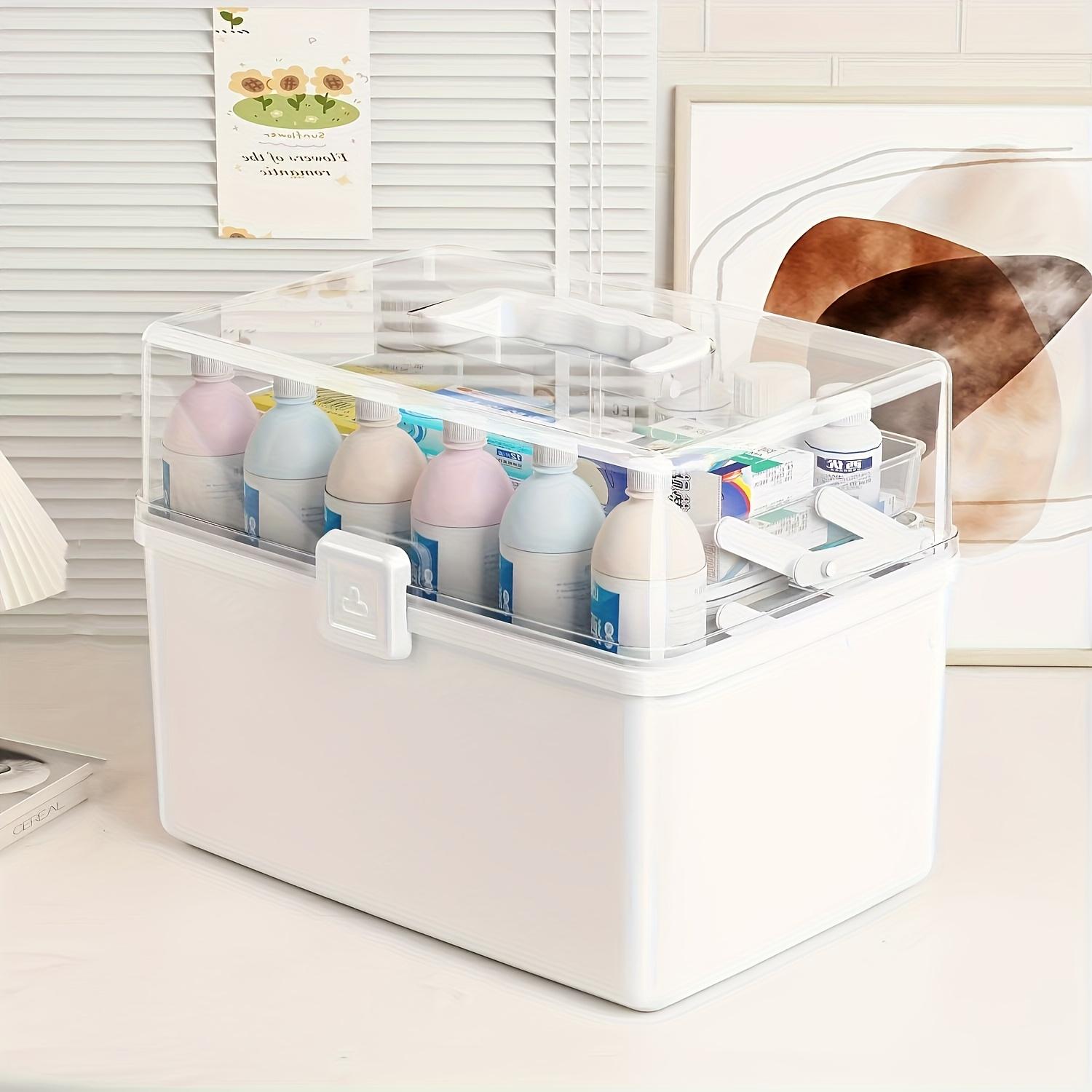 Three-Layer Large Capacity Household Medicine Box, Multi-Functional Storage Box, Foldable Tool Box, Art and Craft Storage Box, Sewing Supplies Organizer, Home First Aid Kit, Kitchen, Bedroom, Bathroom, Garage Medicine Storage Box with 2 Trays