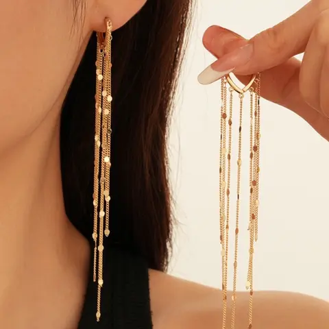 Hypoallergenic 14K Long Chain Tassel Threader Earrings, Trendy Dangle Drop Earrings, Bridal Accessory for Party & Prom, Mother's Day Gifts for Women, Earrings Jewelry