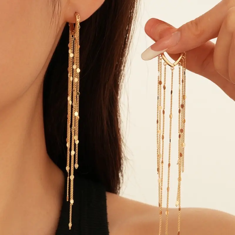 Hypoallergenic 14K Long Chain Tassel Threader Earrings, Trendy Dangle Drop Earrings, Bridal Accessory for Party & Prom, Mother's Day Gifts for Women, Earrings Jewelry