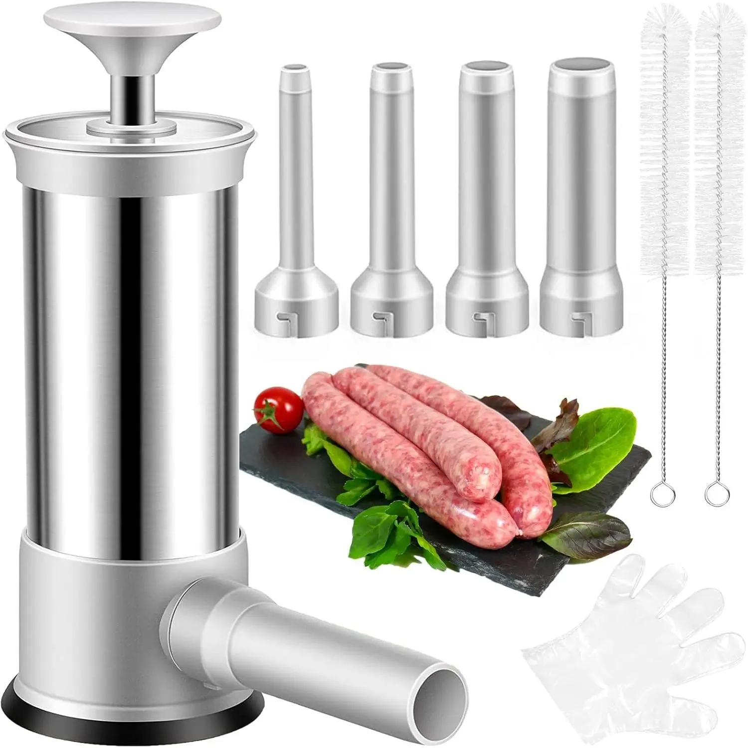 Sausage Stuffer Machine w/4 Stuffing Tubes, 2.2 LBS Large Capacity | Meat Stuffer Sausage Filling, Homemade Manual Vertical Sausage Maker Tool Kit for Household Kitchen