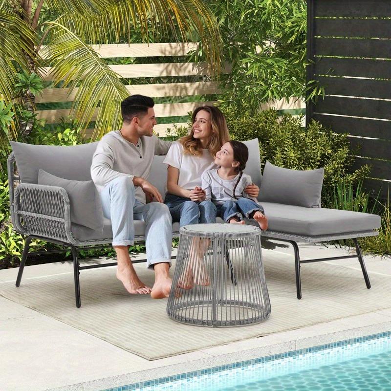 5-Person Modular Patio Conversation Set in Gray-Weather-Resistant Cushioned Sectional with Interchangeable Modules, Durable All-Weather Wicker Construction, UV-Protected Gray Fabric Cushions with Removable/Washable Covers