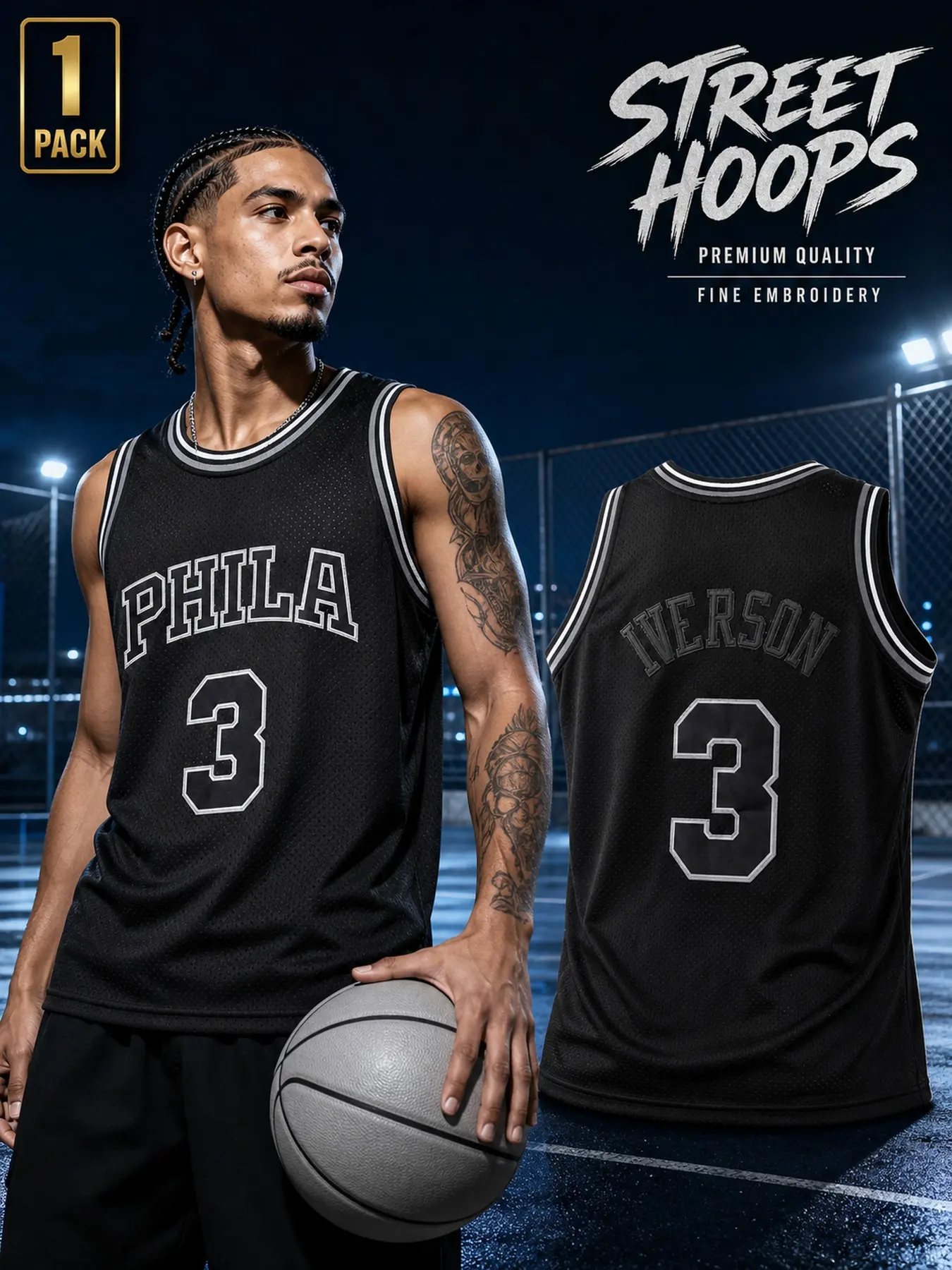 Men Phila #3 Basketball Stitched Letter Number Breathable Mesh Sleeveless Fan Sports Tank Top Breathable Athletic Top