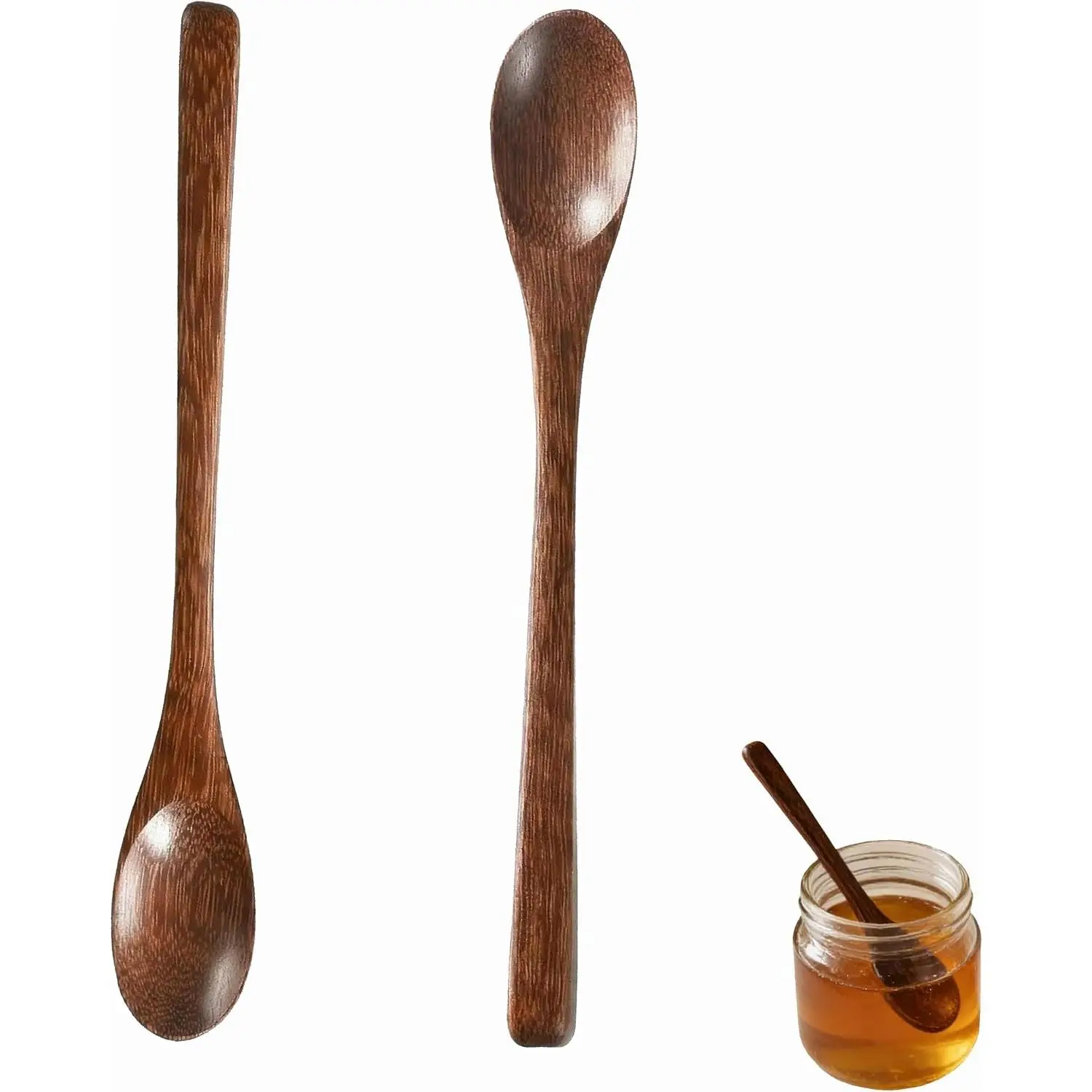 2 count 7.8inch Small Wooden Coffee & Espresso Spoons Honey Spoons with Long Handle for Stirring, Ideal for , Honey Jars &  Use