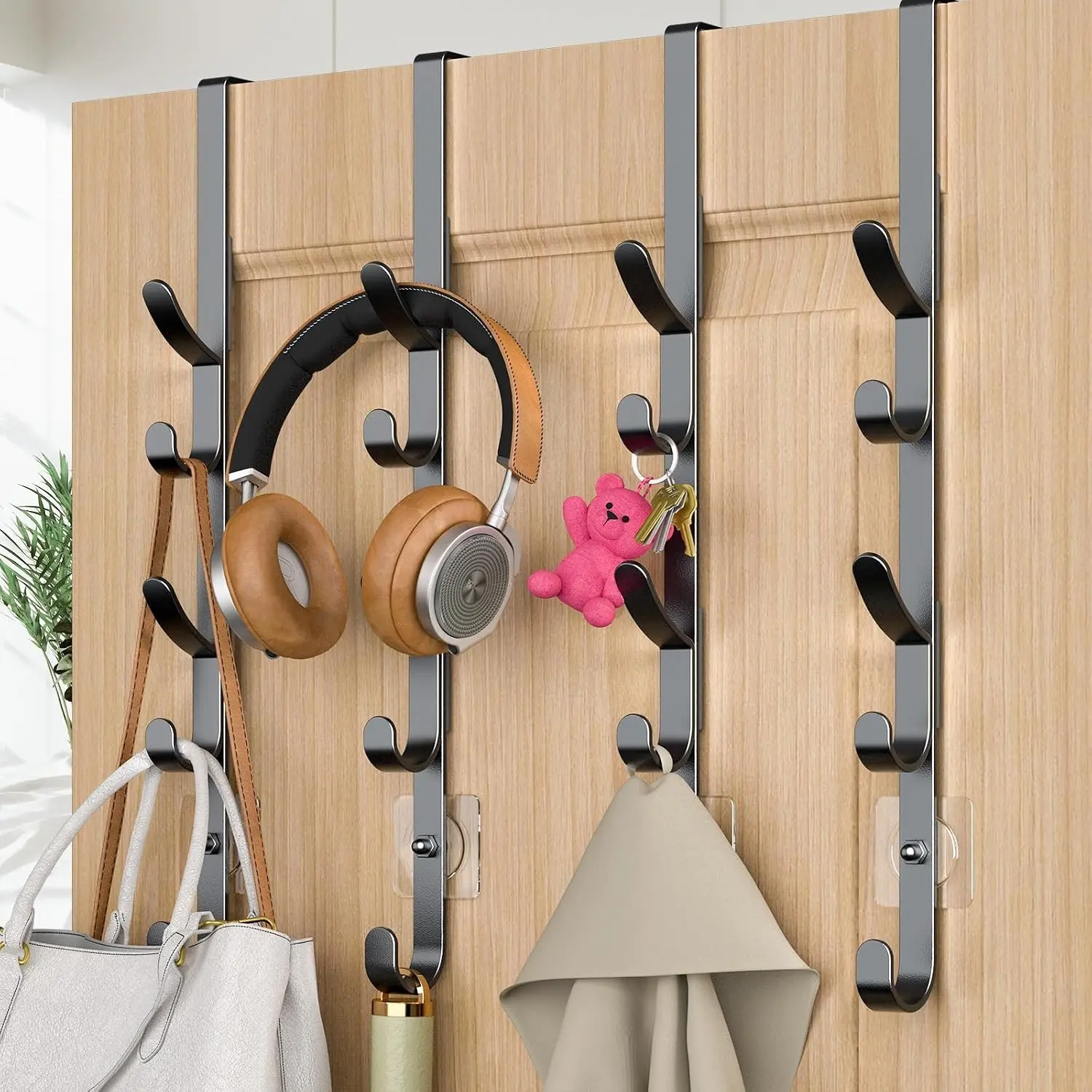 Black 4-Pack Door Mounted Metal Over-The-Door Hanger - Multi-Use Closet Rack for Hanging Purse, Towel, Clothes, Hat (Bathroom, Closet Use), Hook Shape