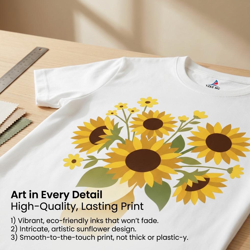 Sunflower Bouquet in Vase Graphic T-Shirt, Vintage Floral Summer Tee, Women's Casual Top kinich