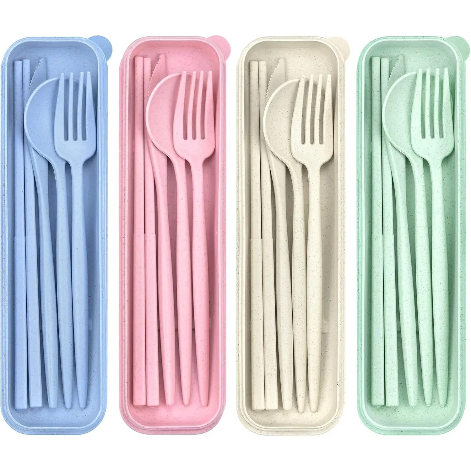 4 Sets Travel Utensils with Case, Cutlery Set Chopsticks Fork Spoon  with Case,  Plastic Utensils Sets for Lunch Box Accessories,Portable Lunch Box Utensils Set for Daily Use