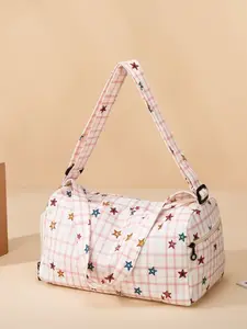 Sweet and cute fashionable colorful plaid travel bag, with independent shoe compartment, large-capacity handbag, compatible with trolley handle, adjustable shoulder strap, crossbody bag.