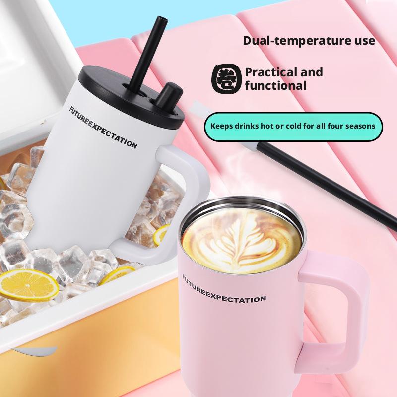 316 Stainless Steel Insulated Cup With Large Capacity For Outdoor, Car, And Office Use, Straw Cup With Convenient Handle For Keeping Drinks Cold Or Hot, Essential For Home Use