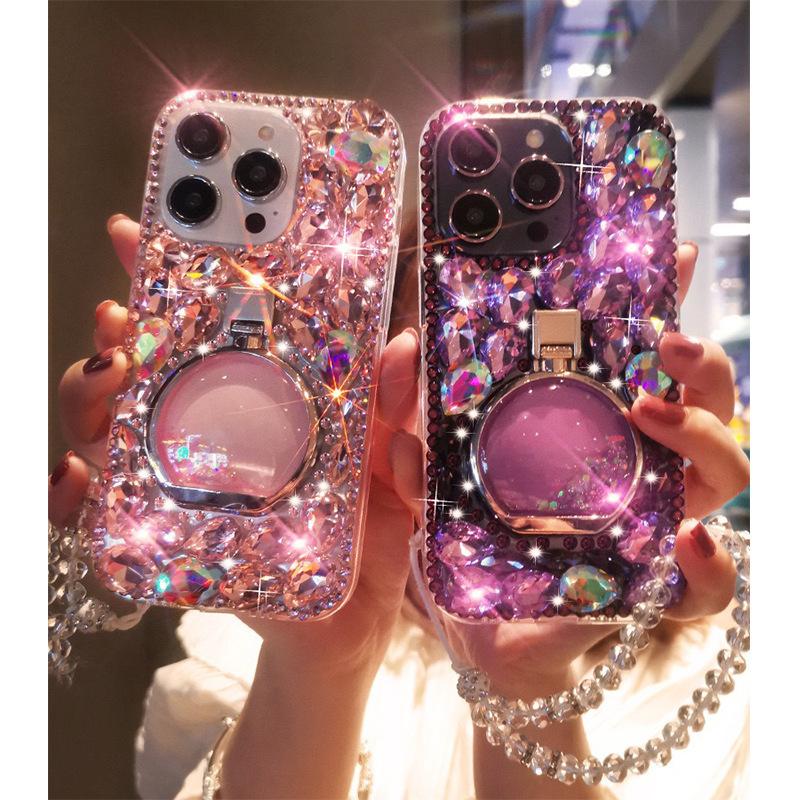 iPhone17ProMax/AIR/Pro cases,Luxury full diamond iphone case, mobile phone bracelet ladies, girls rhinestone perfume bottle buckle, For iphone 16/15/14/13/12/11 Pro Max Plus