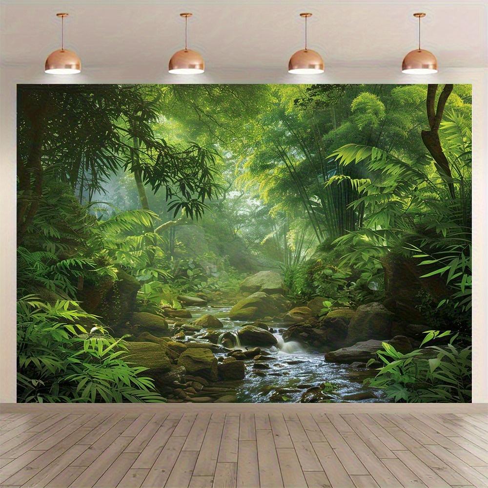 Polyester Natural Landscape Background-Dense Green Forest and Creek Banner, No Electricity Needed, Universal Seasonal Decoration for Indoor and Outdoor, Multi-Functional Use, Suitable for Party, Wedding, Photo Studio Props(Multiple Sizes Available), Party
