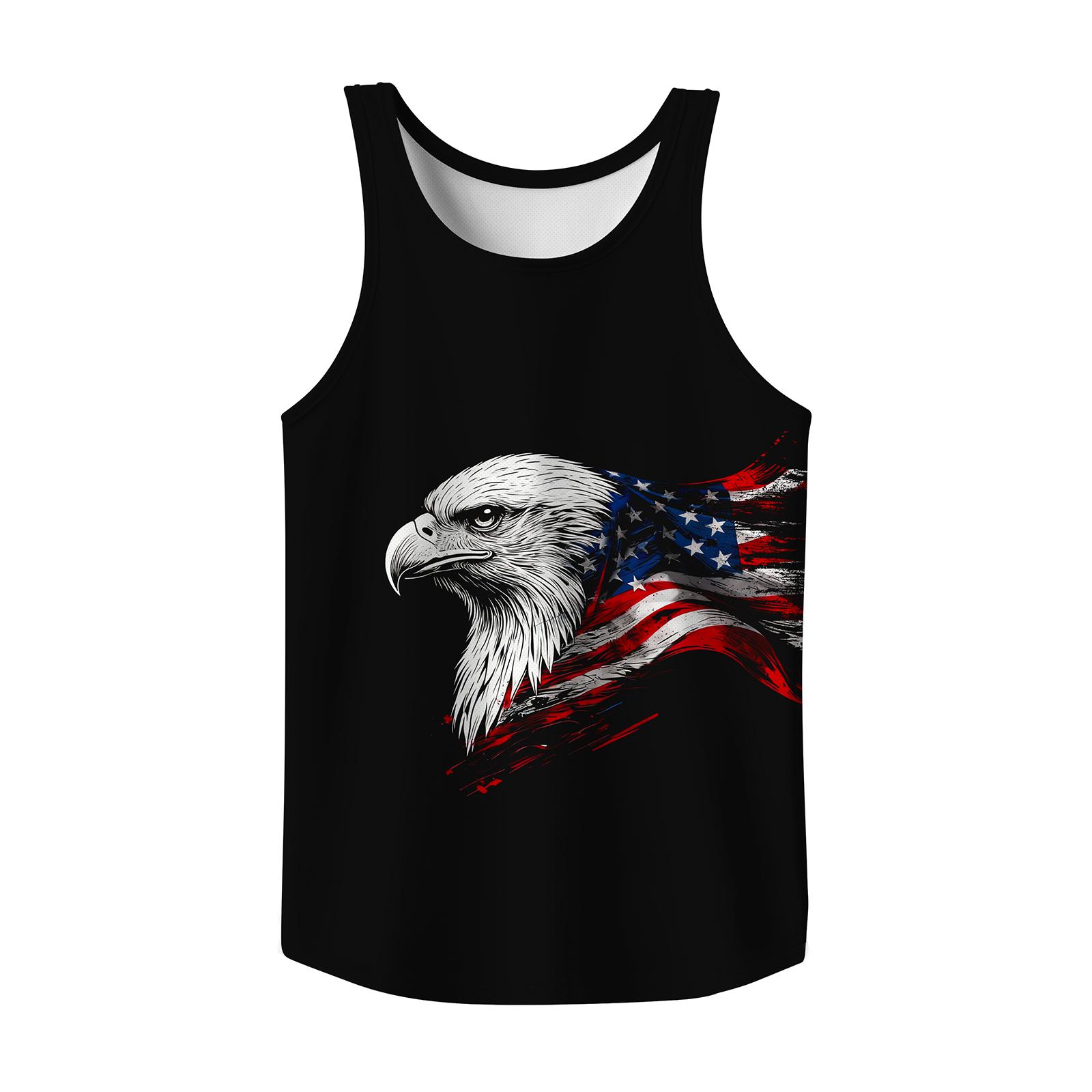 Vintage American Eagle & National Flag Graphic Tank Top, Summer 4th of July Big and Tall Gym Casual  Menswear Soft Tops