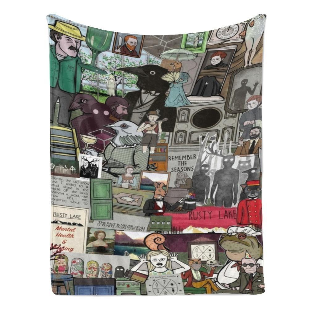 Rusty Lake Theme Flannel Blanket Surreal Mystery Game Throw Soft Cozy Plush Blanket for Couch Sofa Bed Indie Puzzle Art Aesthetic Home Decor Lightweight Travel Blanket Gamer Fan Collection Gift All Season Comfort Decorative Bed Cover