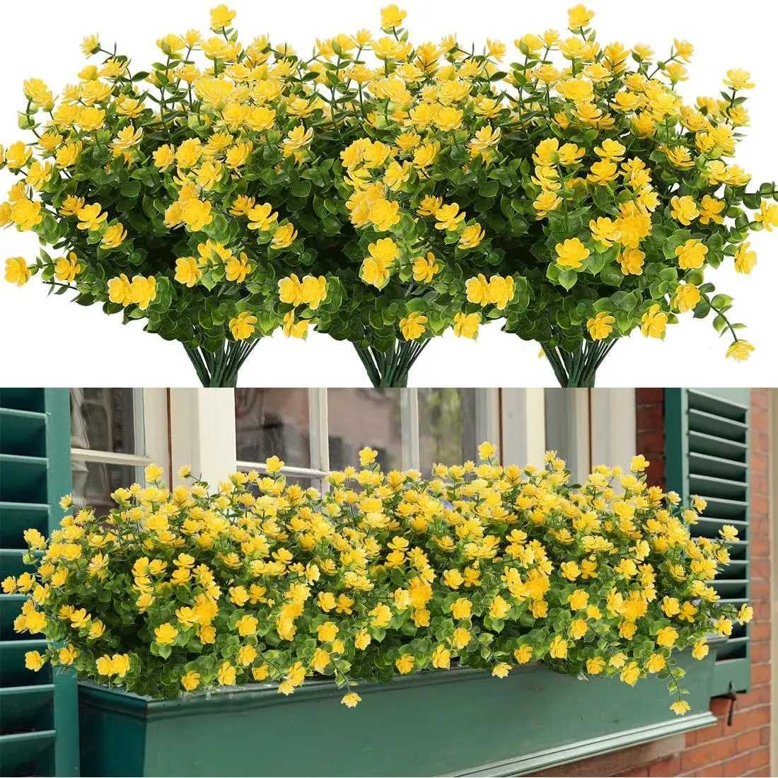 8 Bundles Artificial Flowers, Fake Artificial Greenery UV Resistant No Fade Faux Plastic Plants for Wedding Bridal Bouquet Indoor Outdoor Home Garden Kitchen Office Table Vase (Yellow), Faux Flowers Decor, Floral Arrangement, Yellow Flower Decor