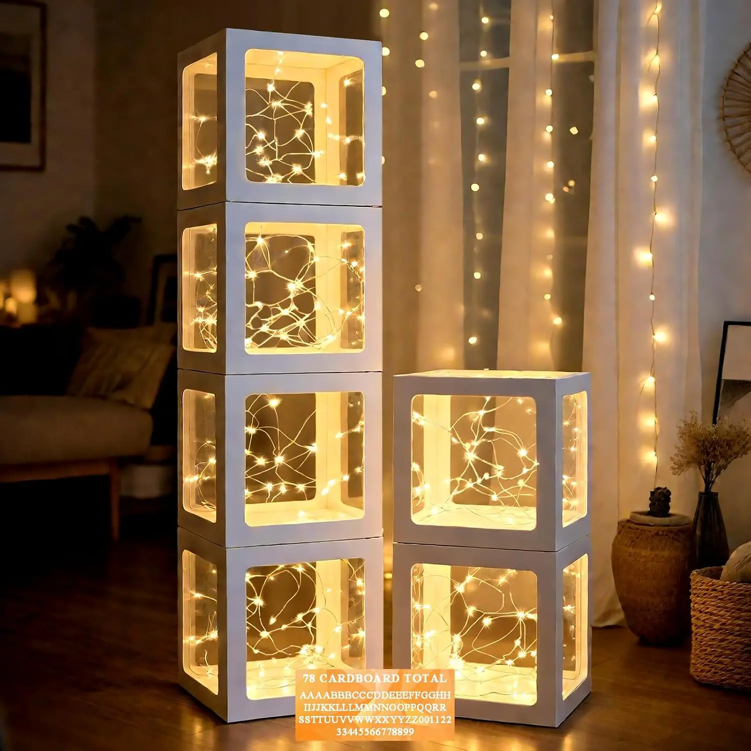 Transparent Balloon Boxes with 60 Letters Numbers Fairy Lights 4 count