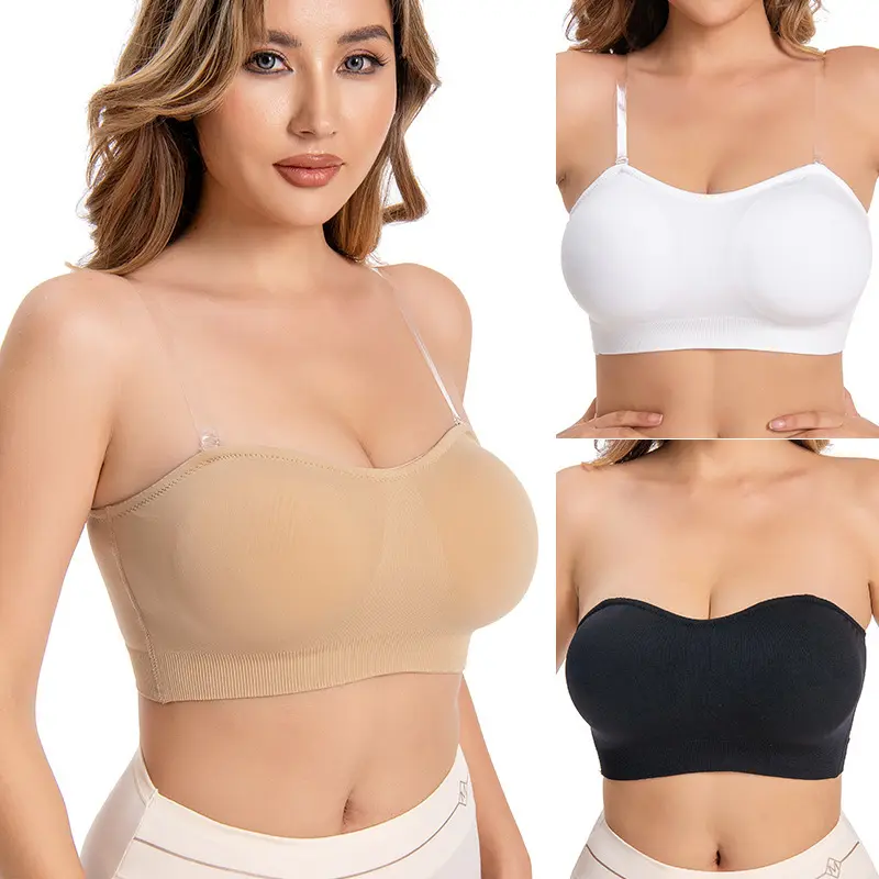 Women's Plus Size Strapless Bra, Seamless Padded Wireless Tube Top with Non-Slip Silicone Support for Large Busts, Strapless Bras, Padded Tube, Bras For Large Bust
