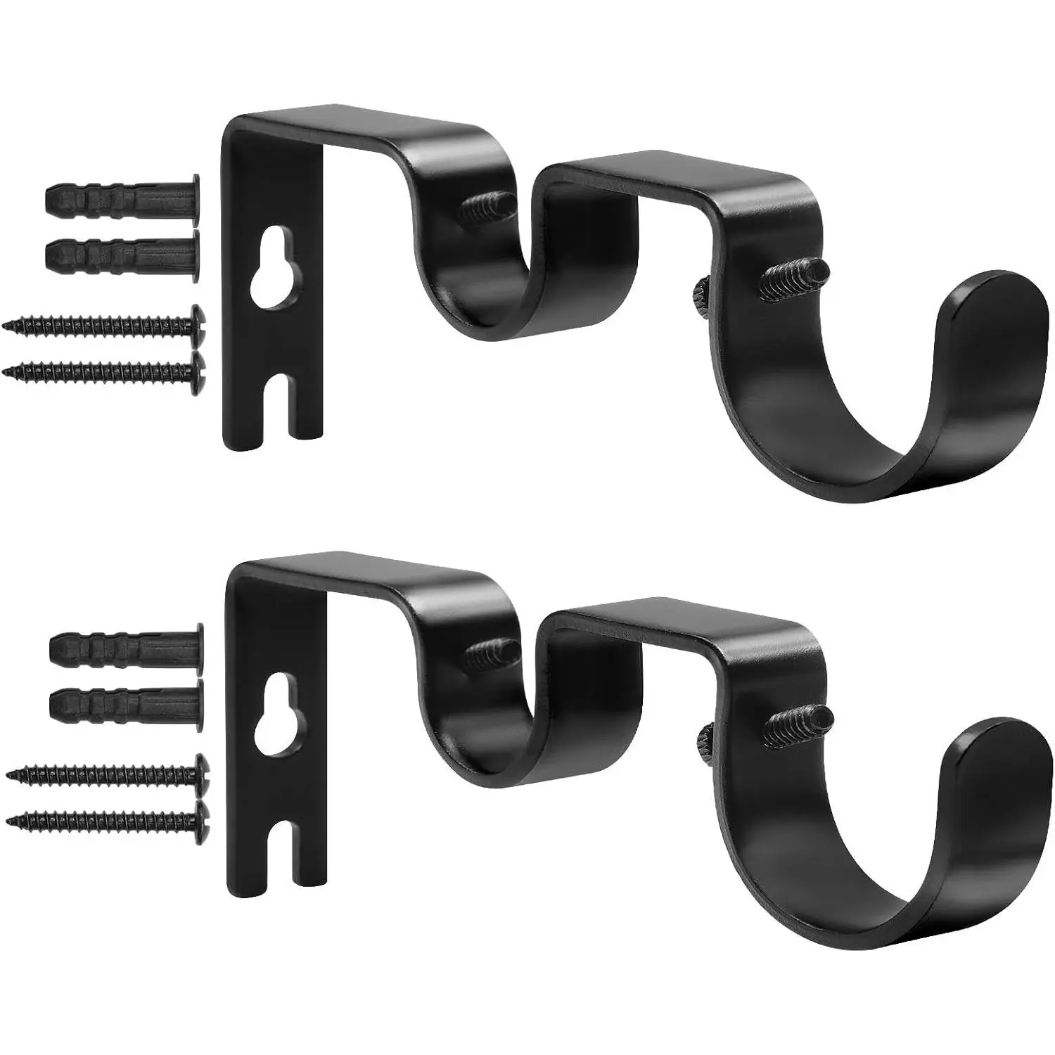 Heavy Duty Double Curtain Rod Bracket Double Rod Holders for 1 1/4 Inch and 3/4 Inch Rod (2 PCS, Black)