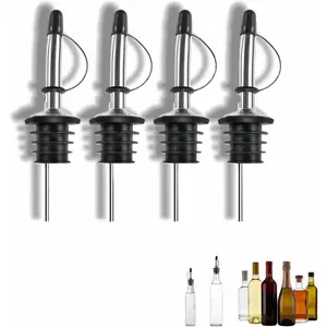 4PCS Premium Wine and Oil Pourer Set, 304 Stainless Steel Pour Spouts for Liquor & Oil - Reusable, Dishwasher Safe, Precision Flow Control, Leak-Proof Seal, Fit Most Wine & Whiskey Bottles (L (Hat 3))