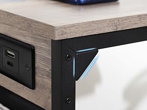 Shaped End Table , TV Tray Set of 2, Couch Tables with Storage Bag, Slide Under Sofa Side Table with USB Ports and Outlets for Living Room, Grey HET04CGY