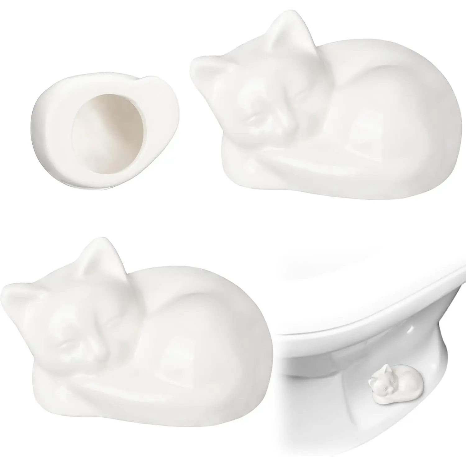 Wonderjune 2 Pack White Ceramic Cute Cat Toilet Bolt Covers, Decorative Screw Cover Caps, Fun Themed Bathroom Decor Replacement Parts