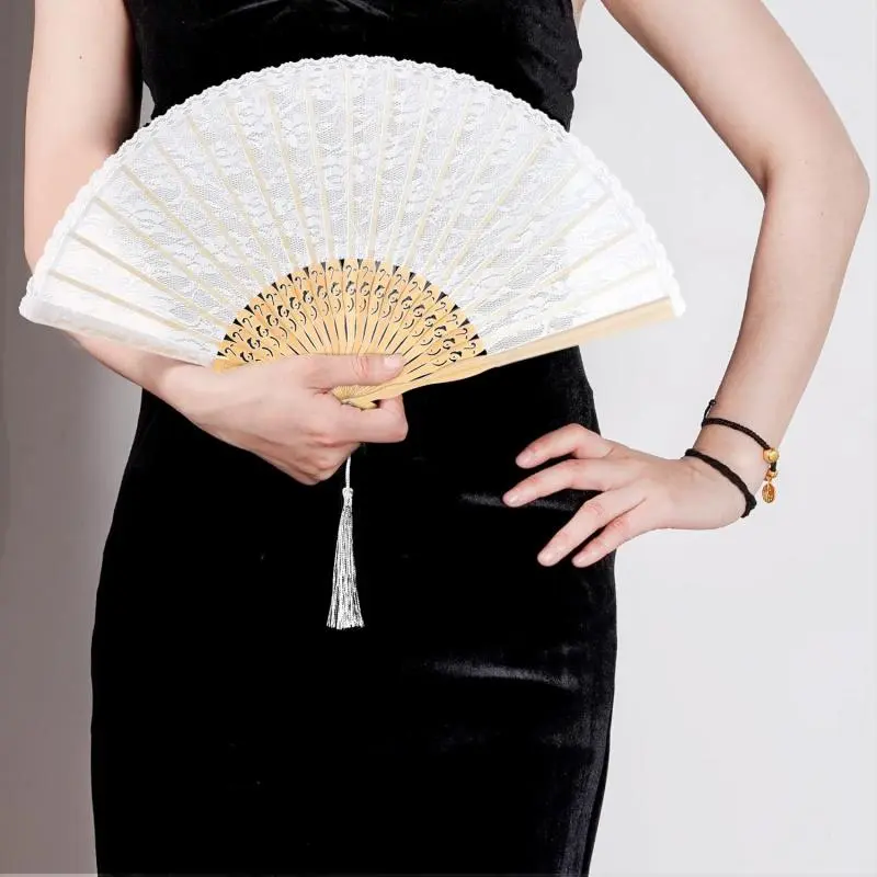 Lace Folding Hand Fan, Vintage European Lolita Princess Accessories, Elegant Handheld Fan for Wedding Hand Fans Decor, Dancing, Tea Party, Cosplay Gift