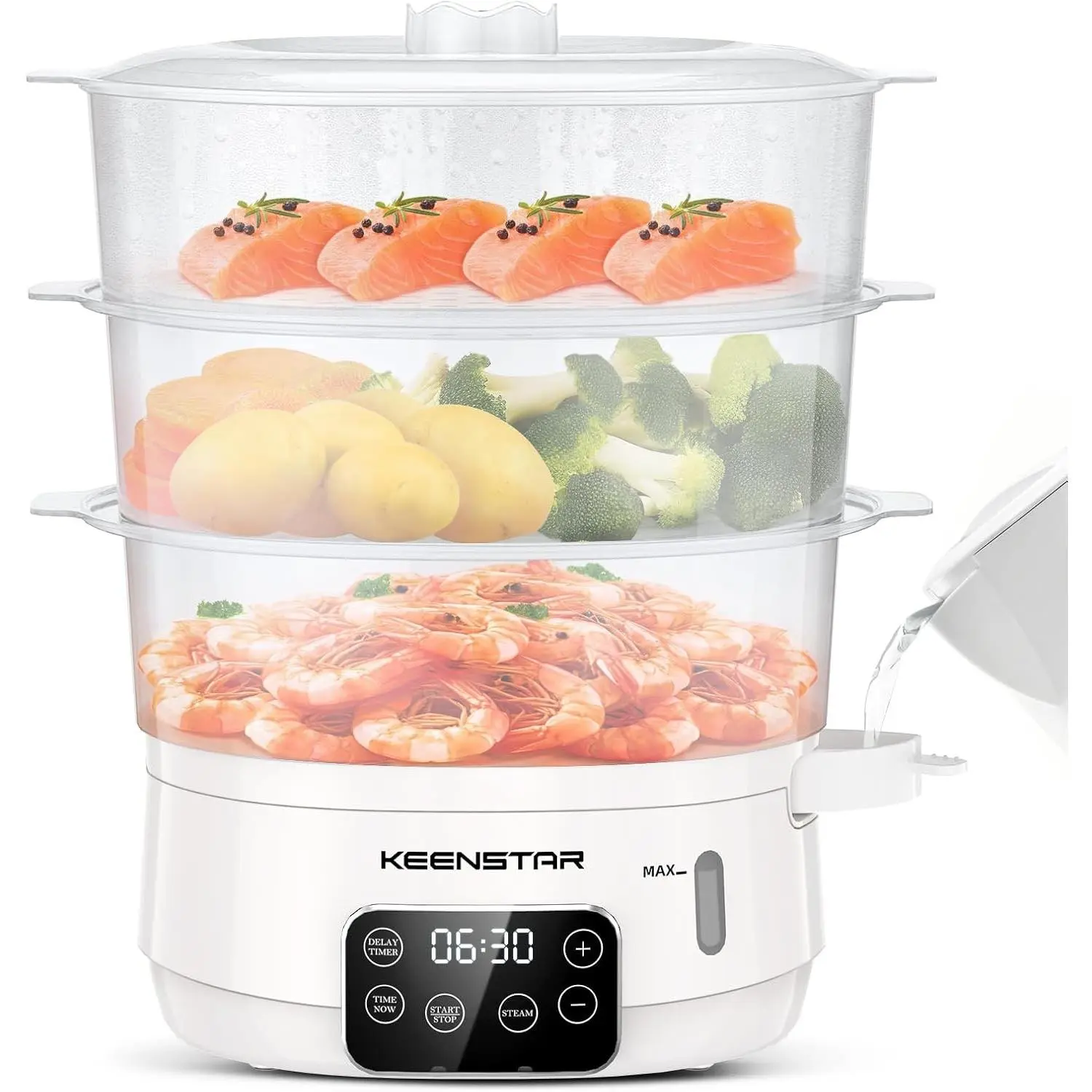 Electric Food Steamer 13.7QT 3 Tier Stackable BPA-Free Baskets Digital Steamer with Appointment Timer 800W Simultaneous Cooking Ideal for Veggies Seafood Rice
