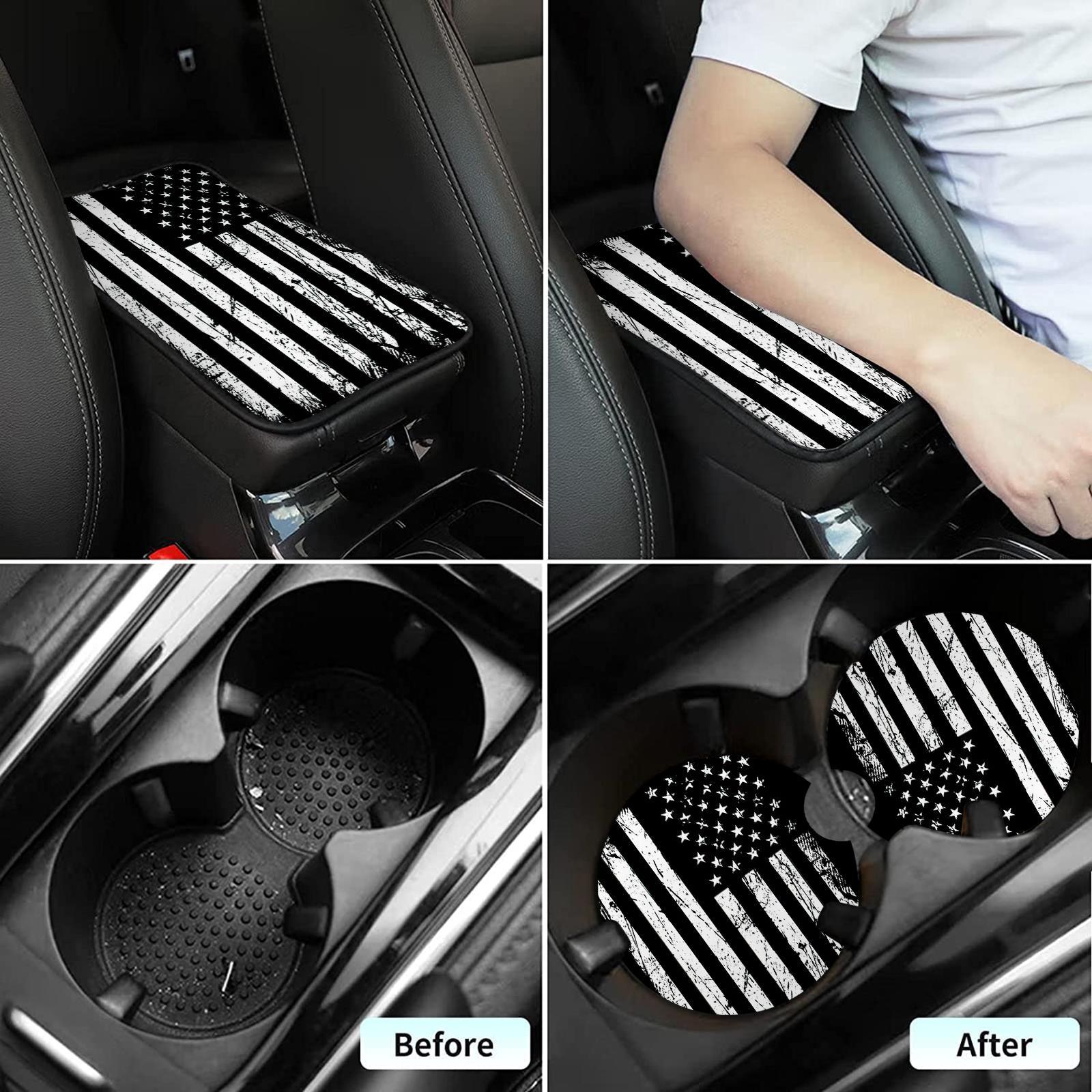 American Flag Pattern Car Center Console Cover & Cup Coasters, Universal Armrest Cover & Non-slip Coasters Car Accessory, Car Interior Decoration Accessories for Men Women, Vehicle, Automotive, Car Decals, Car Interior Set
