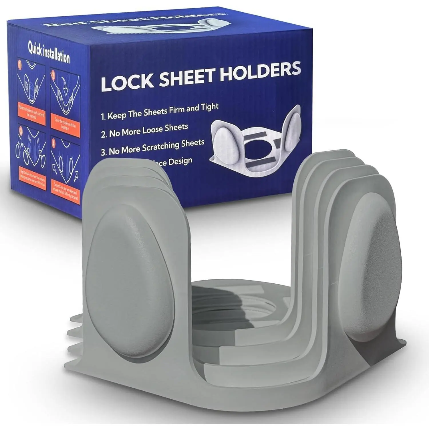 Bed Sheet Holders for Corners: 4 Pack Twist-Lock Clips Keep Sheets Tight-Duty Grippers Quick Install Fits All MattressesGrey