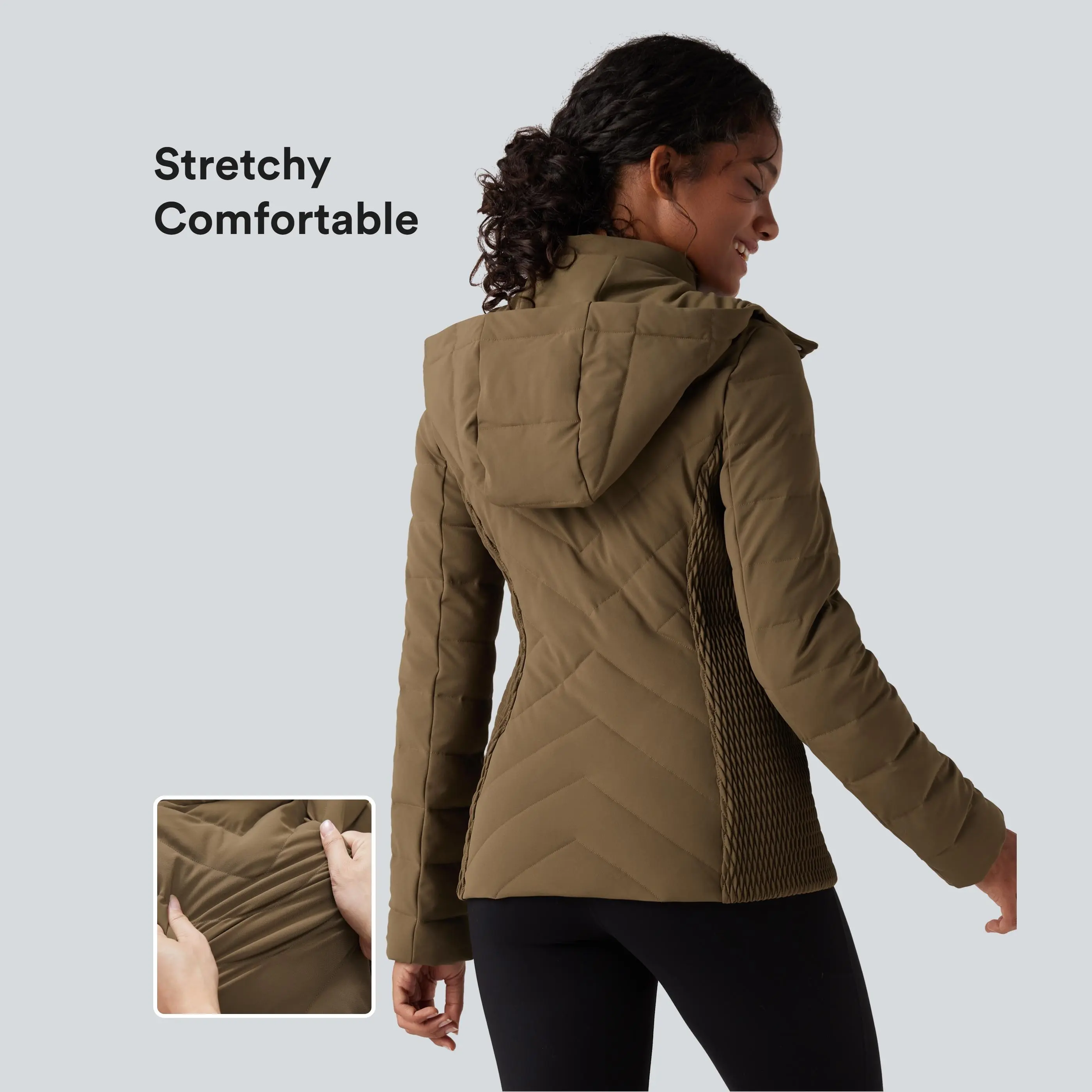 Halara PuffFlex Removable Hood Shirred Casual Padded Jacket with Pockets