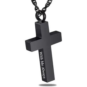Cremation Cross Necklace for Ashes Cross Urns Locket Pendant Ashes Holder Stainless Steel Memorial Jewelry-With Me Always
