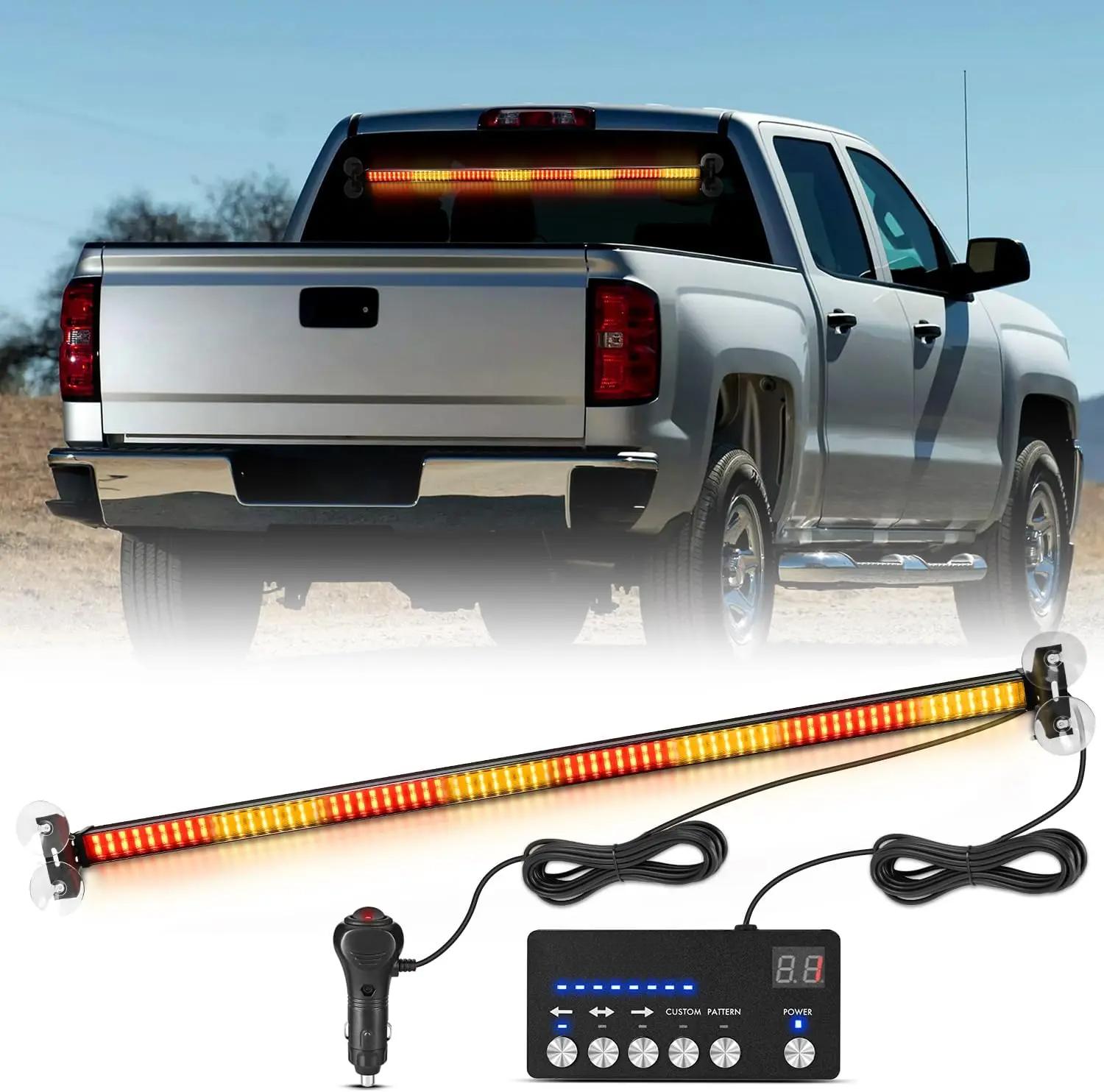 144LED Traffic Advisor Strobe Light Bar with Controller Amber Red Lights Hazard Interior Front/Rear Windshield Flashing Light for Cars Plow Trucks Construction Vehicles