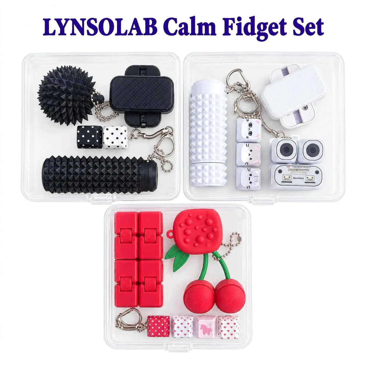 LYNSOLAB Calm Fidget Toy Set, Portable Stress Relief Sensory Fidget Kit, Pocket Keychain Slider EDC Fidget Pack