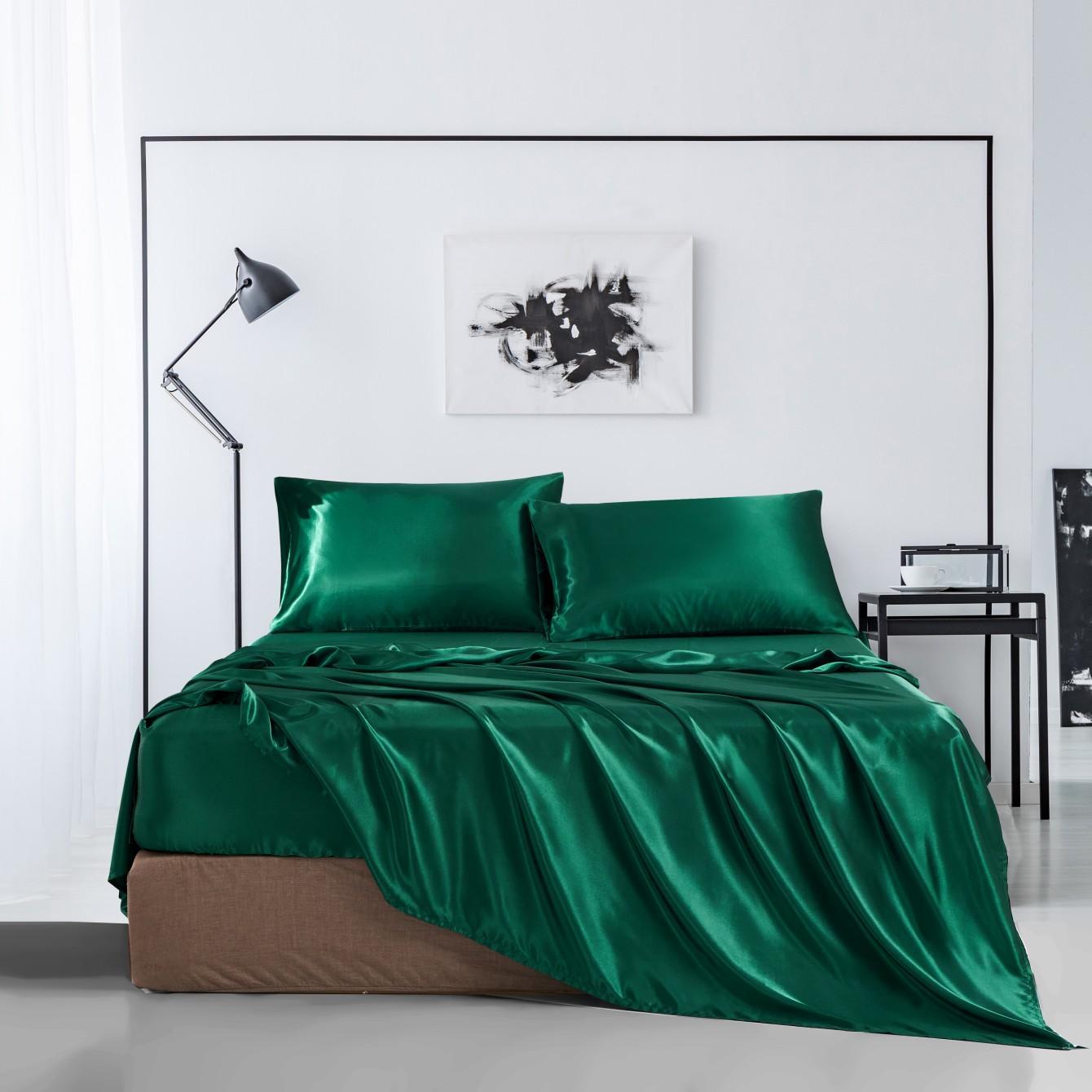 Solid Color Satin Bedding Set, Satin Bed Sheets, 3/4 Counts Luxury Includes 1 Flat Sheet, 1 Fitted Sheet, and 1/2 Pillowcase without Filler, Room Accessories Soft Mattress Protector, Twin, Full, Queen, King #TOP PICKS