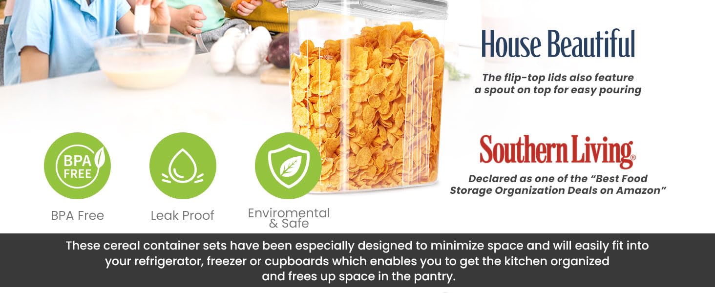 Kitchen Cereal Containers Storage Set – 6 Pack 4L(135.2 oz) Airtight Food Storage Containers with Lids, BPA-Free Cereal Dispensers for Pantry Organization and Storage (Clear)