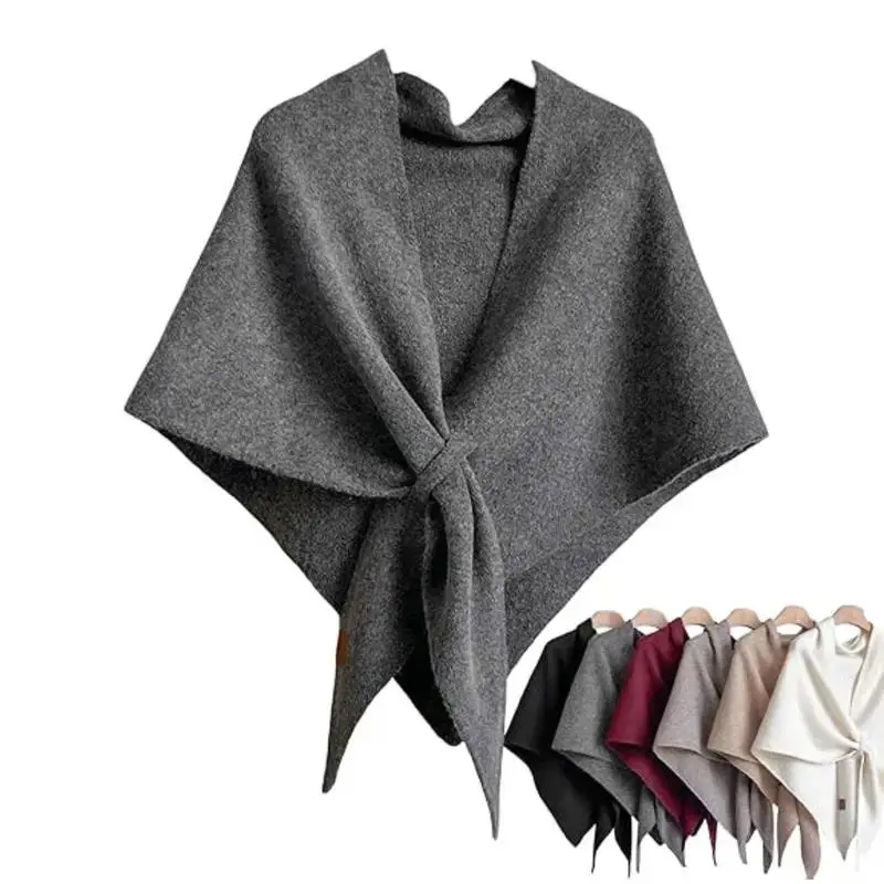Women's Knitting Minimalist Pashmina Shawl Wrap - Solid Color Knitted Cardigan with Knotted Shoulder, Cozy Triangle Casual Outdoor Scarf Gift for Fast Quick Fastening