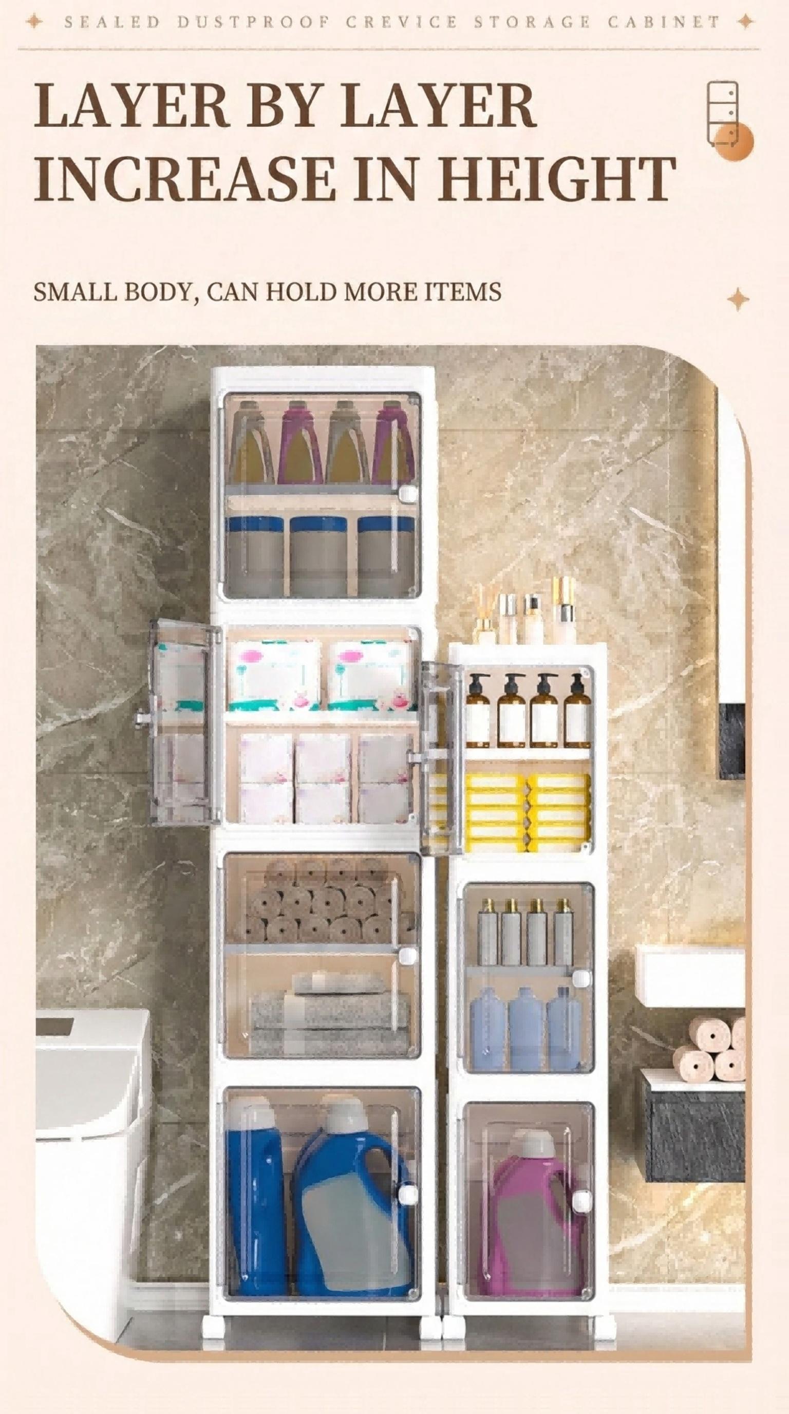 Naviconvex 8.7/12.6 Slim Storage Cabinet with Doors, 2-5 Tier Narrow Space Organizer, Large Capacity Freestanding Bathroom Kitchen Laundry Room Storage Solution