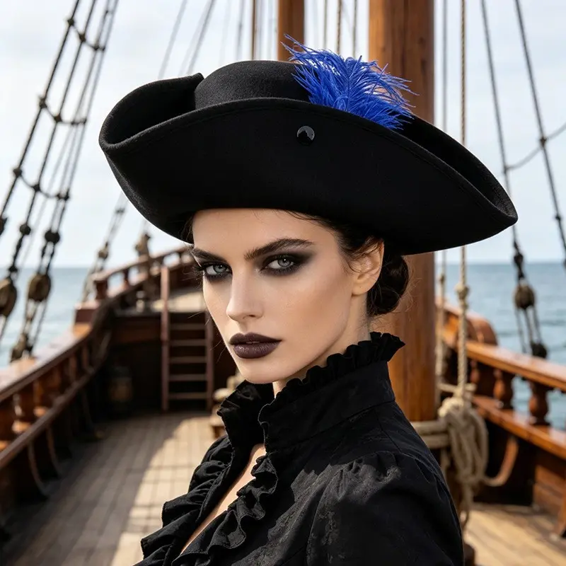 1pc Feather Decorative Breathable Comfort Pirate Hat, Stage Performance Halloween Cosplay Captain Hat, Comfortable and Stylish Accessory